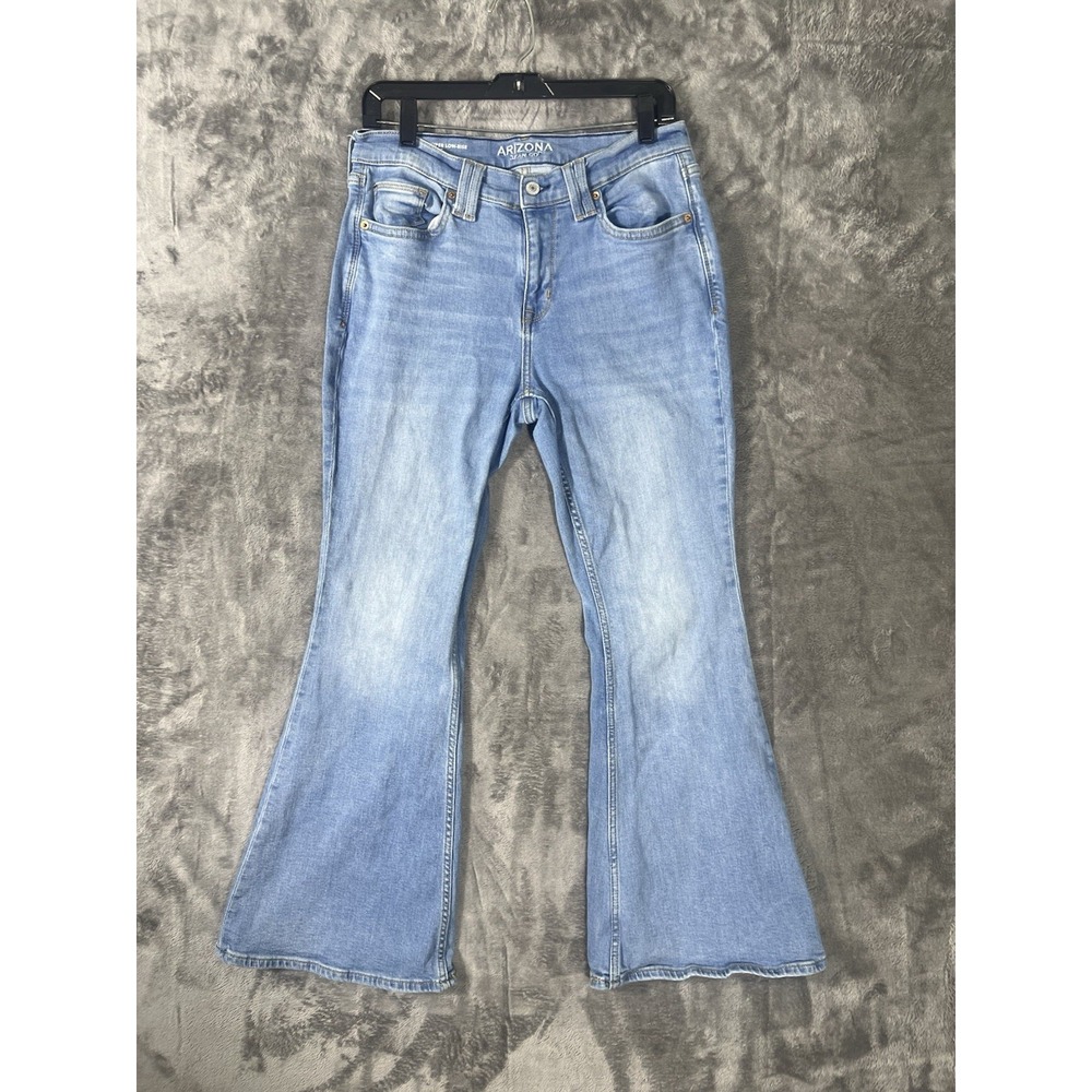 Arizona Jean Co Womens Super Low Rise Flare Jeans Light Wash Blue Size 10
